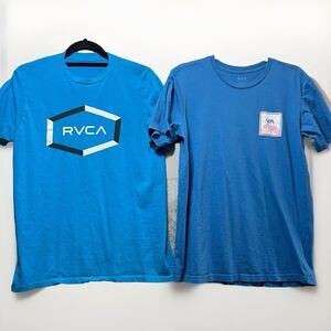 RVCA T Shirt Mens Medium Short Sleeve Blue Crewneck Graphic Print Tee Bundle Lot